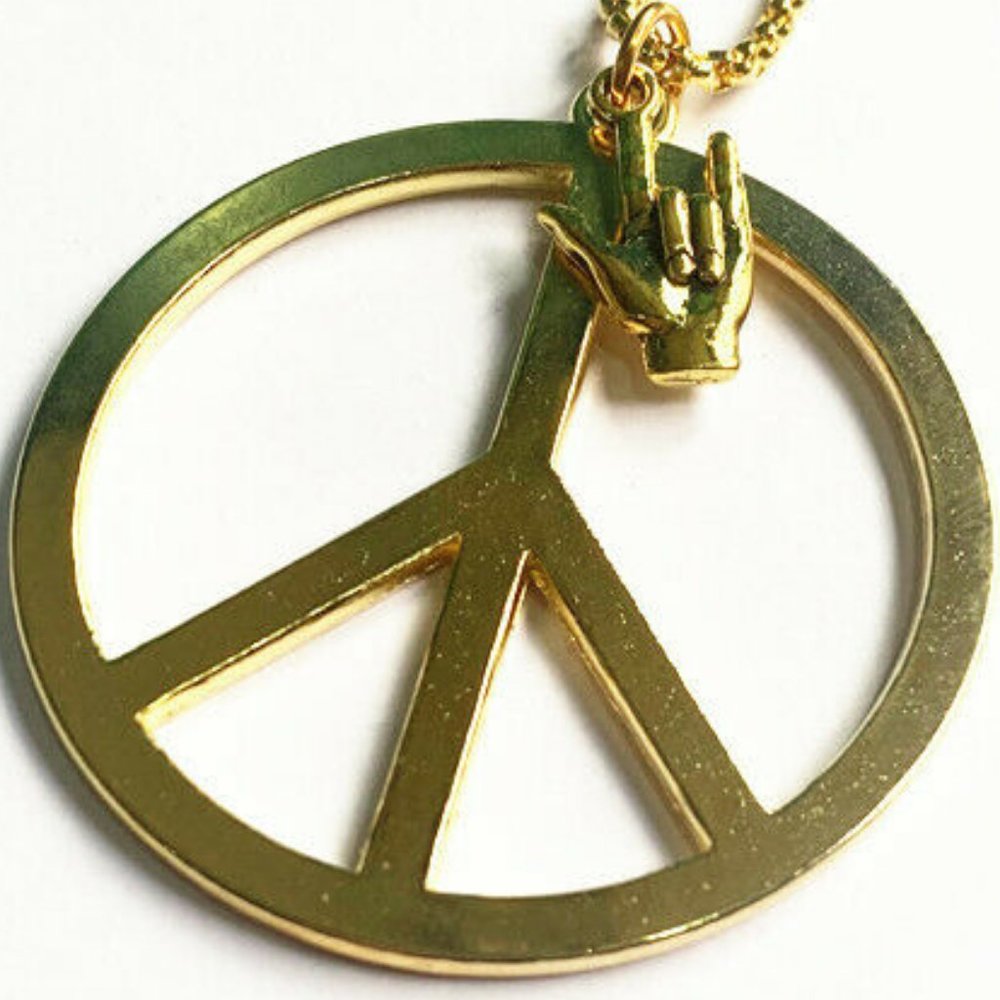 Peace Sign Rock Hand Symbol Pendants + Chain